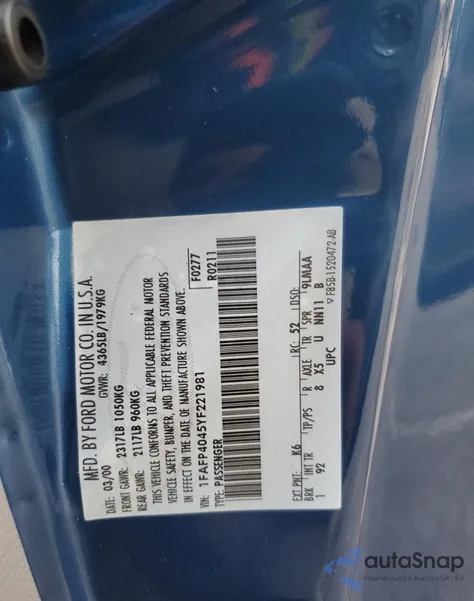 2000 Ford Mustang из США, поврежденный, VIN 1FAFP4045YF221981